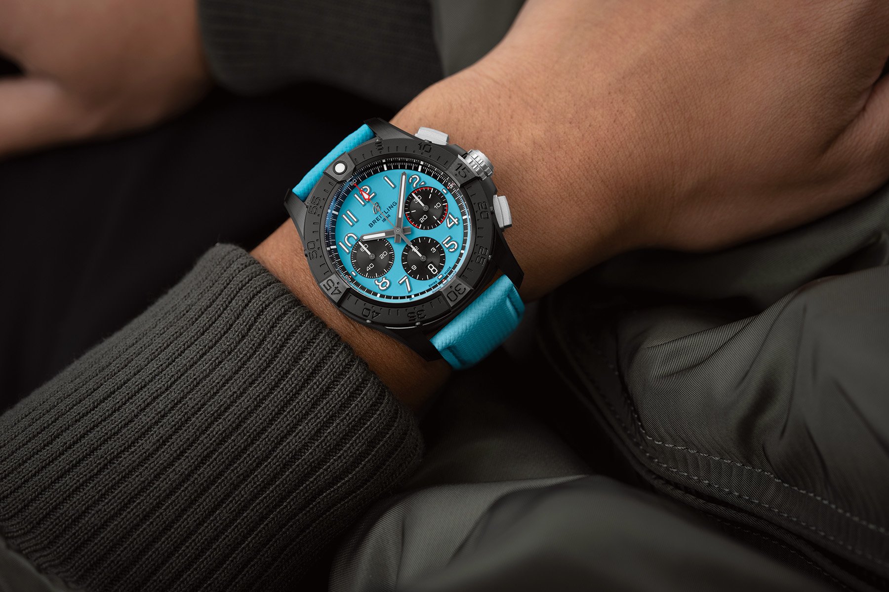 Perfect Replica Breitling Avenger B01 Chronograph 42 Night Mission in Sand and Turquoise